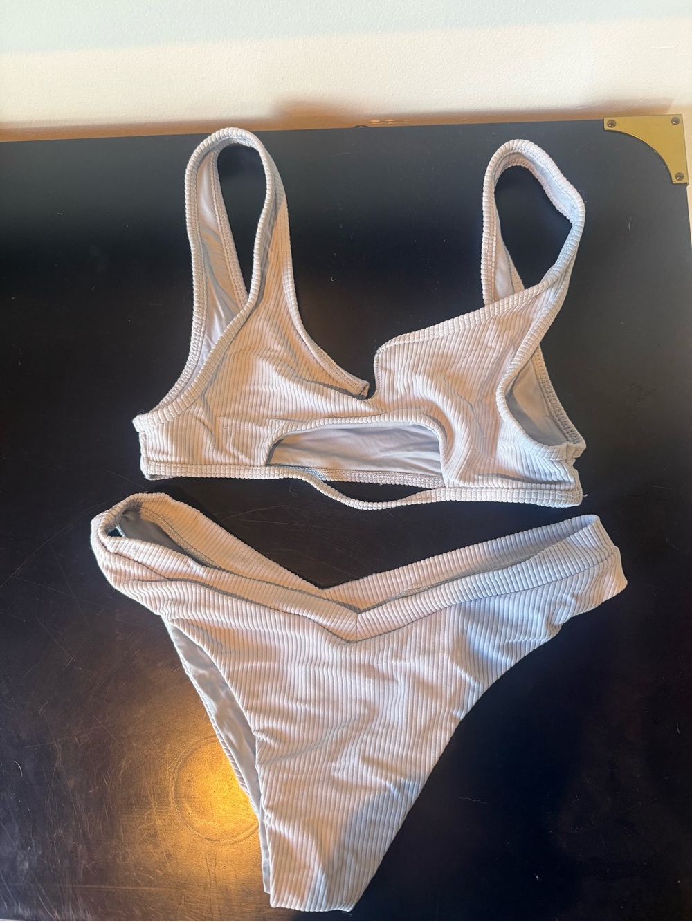 Frankie's Bikinis Light Gray Ribbed Two-Piece Bikini